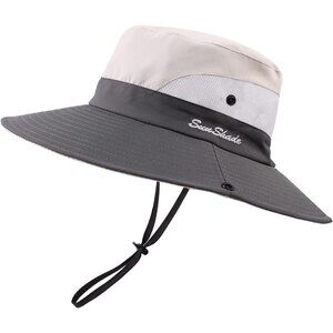 Unisex Beige-b 100% Polyester Wide Brim Mesh Vent Chin Strap Classic Cowboy Hat